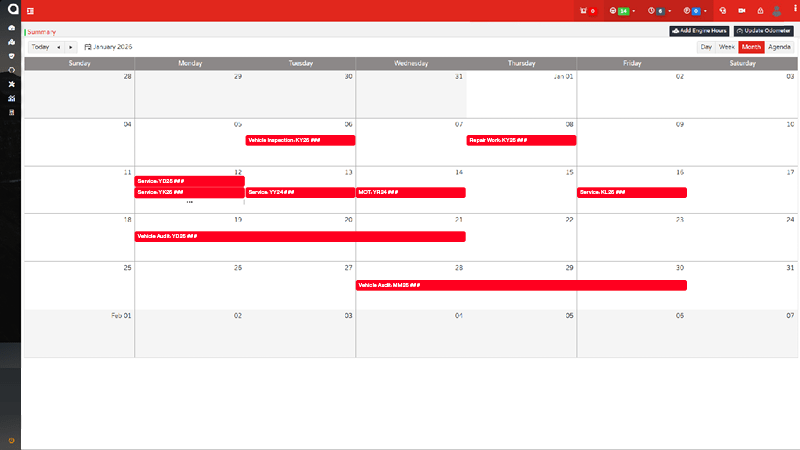 Stream platform showing a calendar of scheduled maintenances